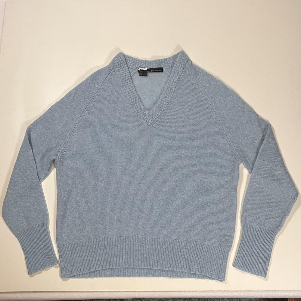360 Cashmere Sweater Womens XS Light Blue V Neck 100% Cashmere Pullover Soft